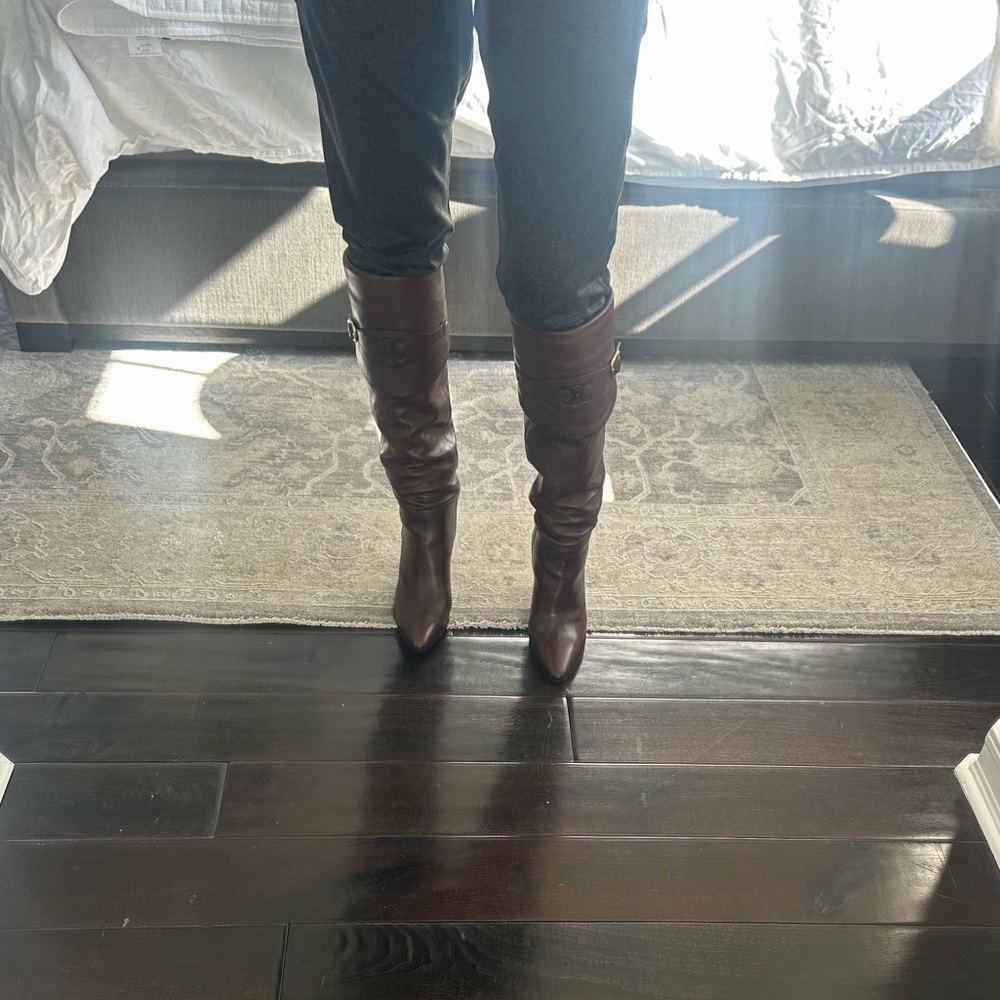 CELINE WILTERN Calfskin RIDING BOOT WITH TRIOMPHE 90mm Brown KneeHigh Boots 39.5 - Picture 16 of 16